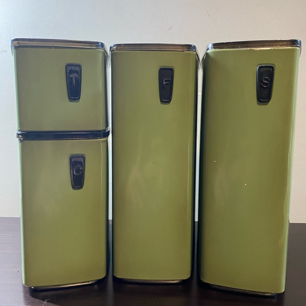 Green vintage metal canister set